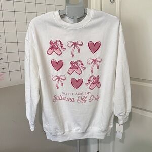 Rebellious One Off-Duty Ballerina White and Pink Graphic Sweater
